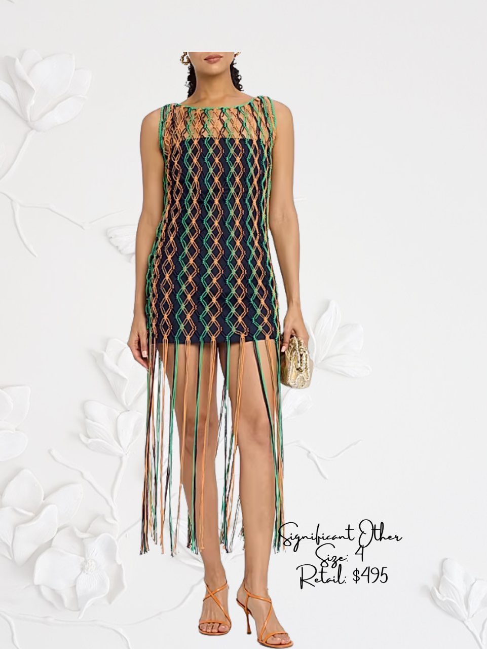 Significant Other Woven Fringe Mini Dress