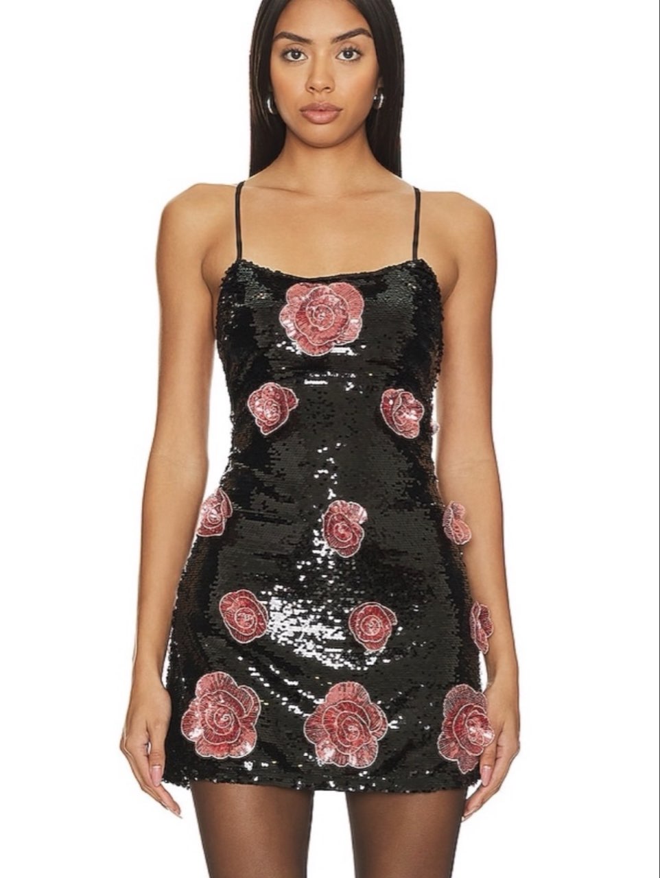 Black Sequin Mini Dress with Roses