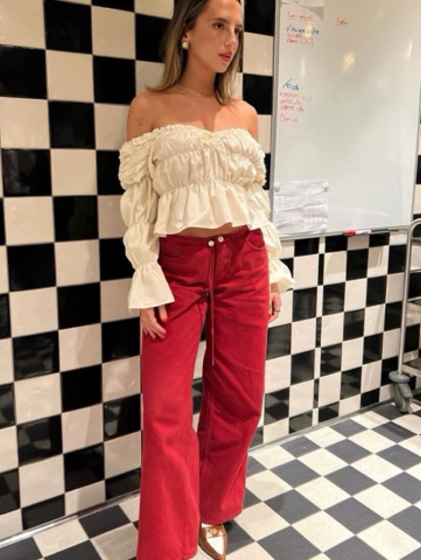 Cream Off-Shoulder Ruffled Crop Top