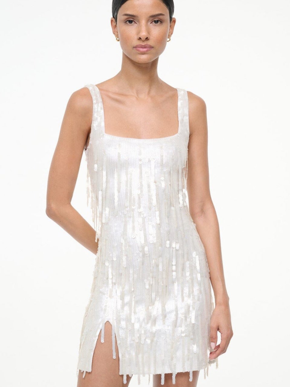 White Sequin Fringe Mini Dress