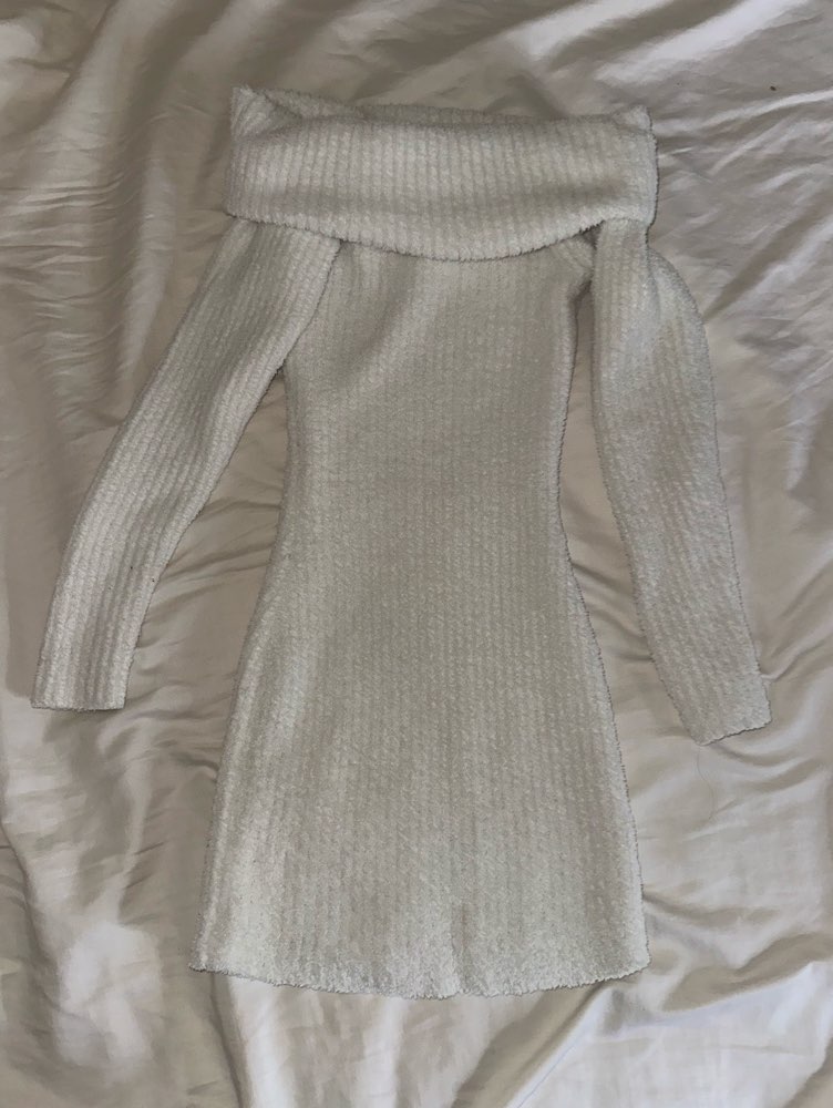 White Fuzzy Off-Shoulder Mini Dress