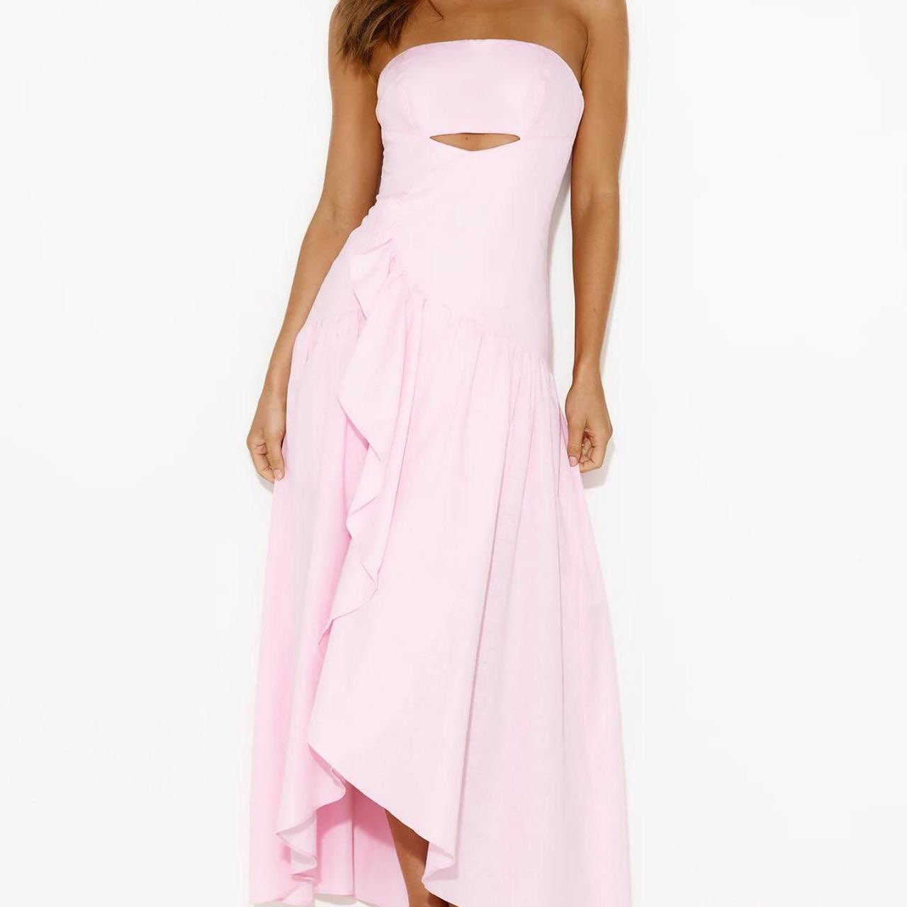 Light Pink Strapless Cutout Ruffle High-Low Dress