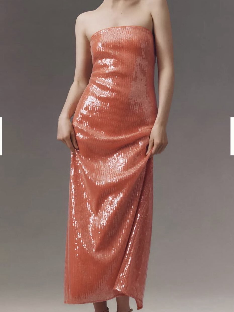Coral Sequin Strapless Maxi Dress