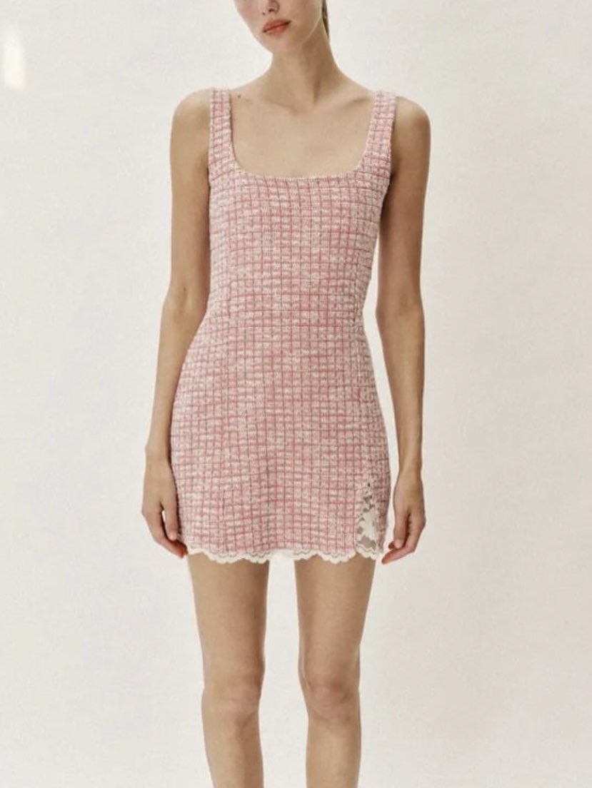 Pink Tweed Mini Dress with Lace Trim
