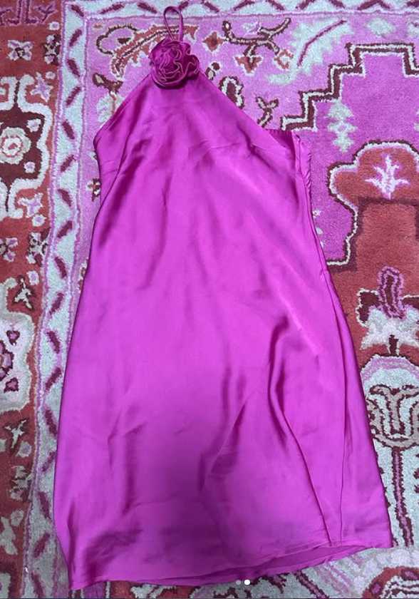 Magenta Satin Halter Mini Dress