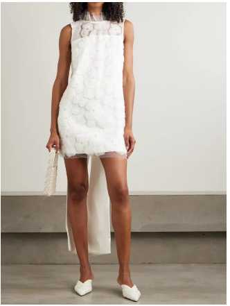 White Embellished Mini Dress with Oversized Bow