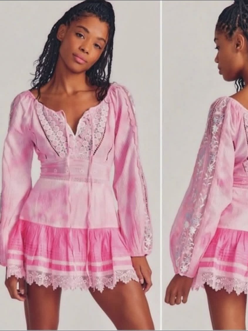 Pink Lace Tie-Dye Mini Dress