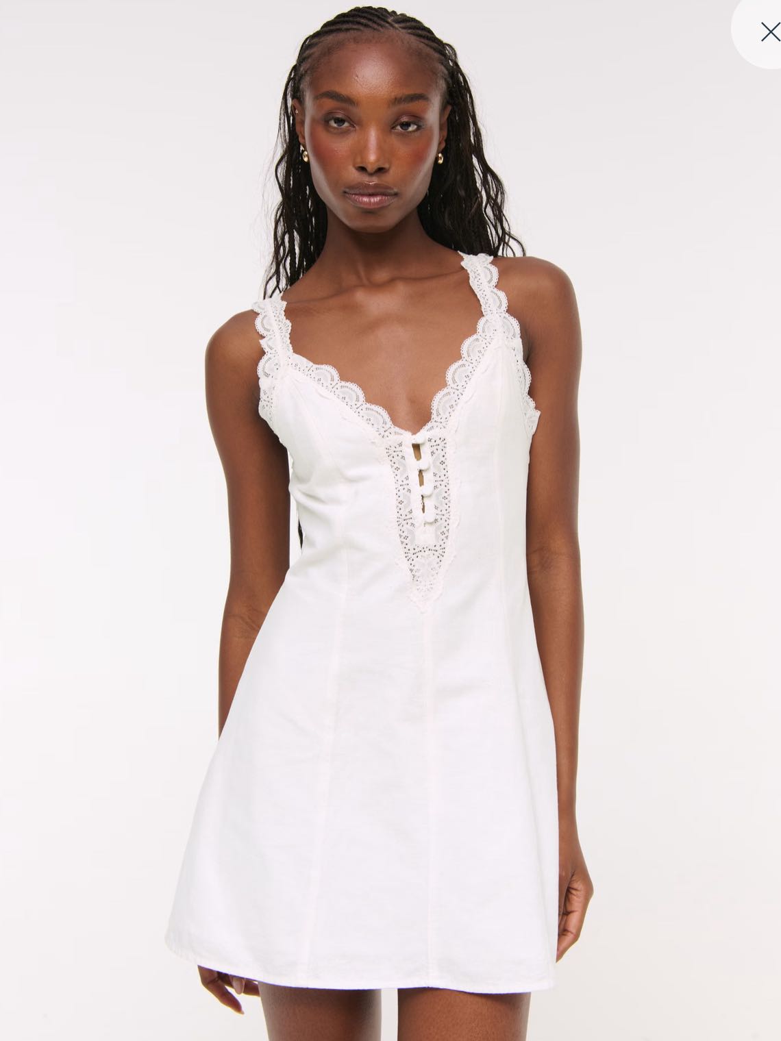 Lace-Trim Button-Front Mini Dress