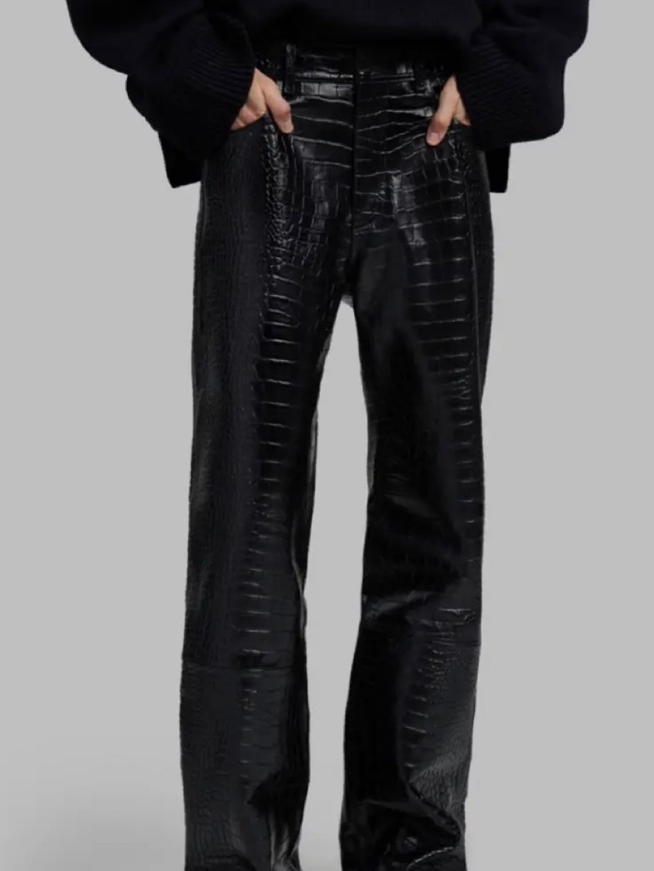 Black Croc Embossed Faux Leather Pants