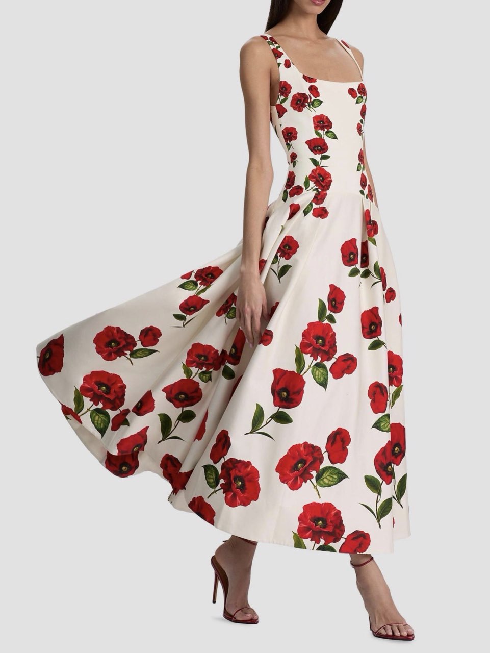 Adley Floral Stretch Cotton Drop Waist Midi Dress