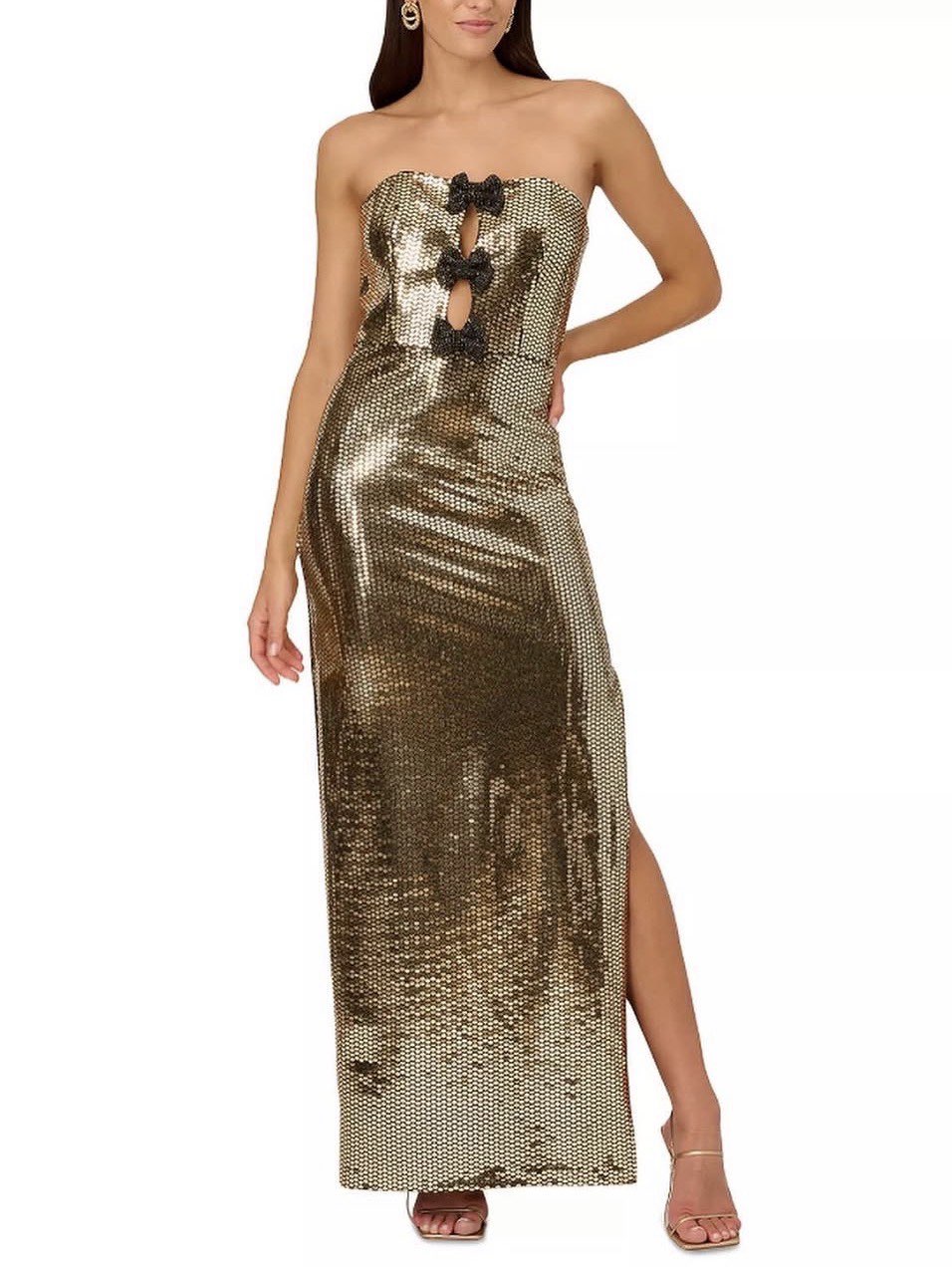 Gold Sequin Strapless Cutout Gown