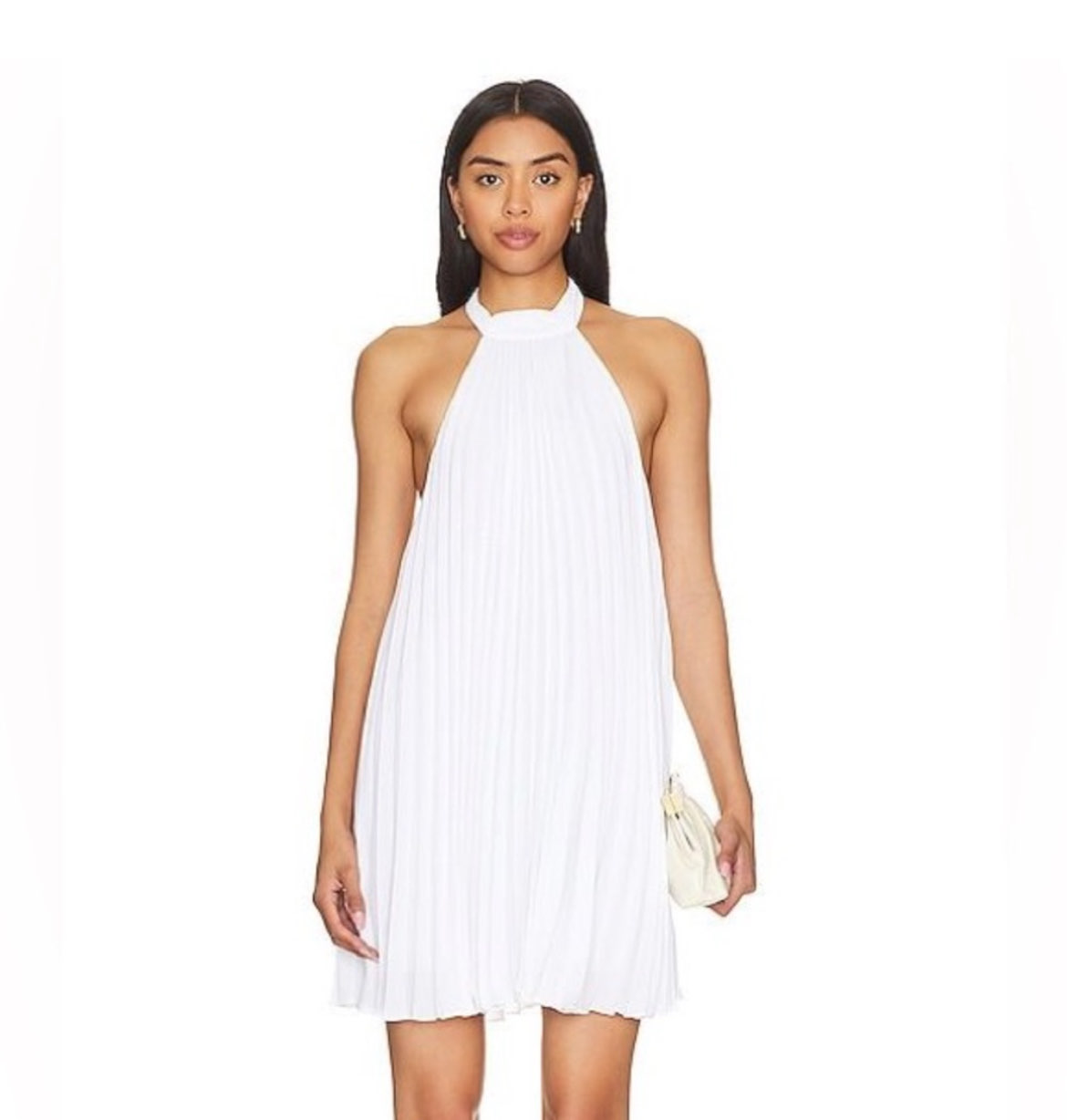 White Pleated Halter Mini Dress