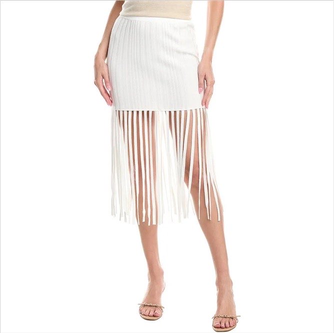 White Ribbed Fringe Skirt