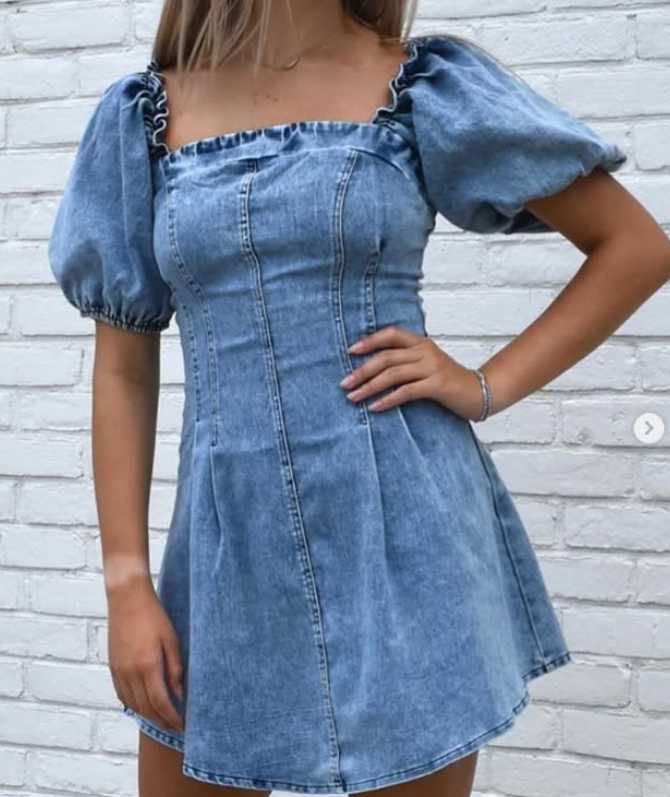 Denim Puff Sleeve Mini Dress