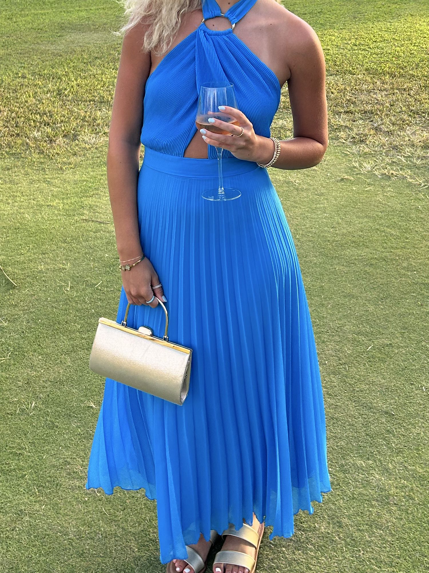 Bluish pleated slip dress