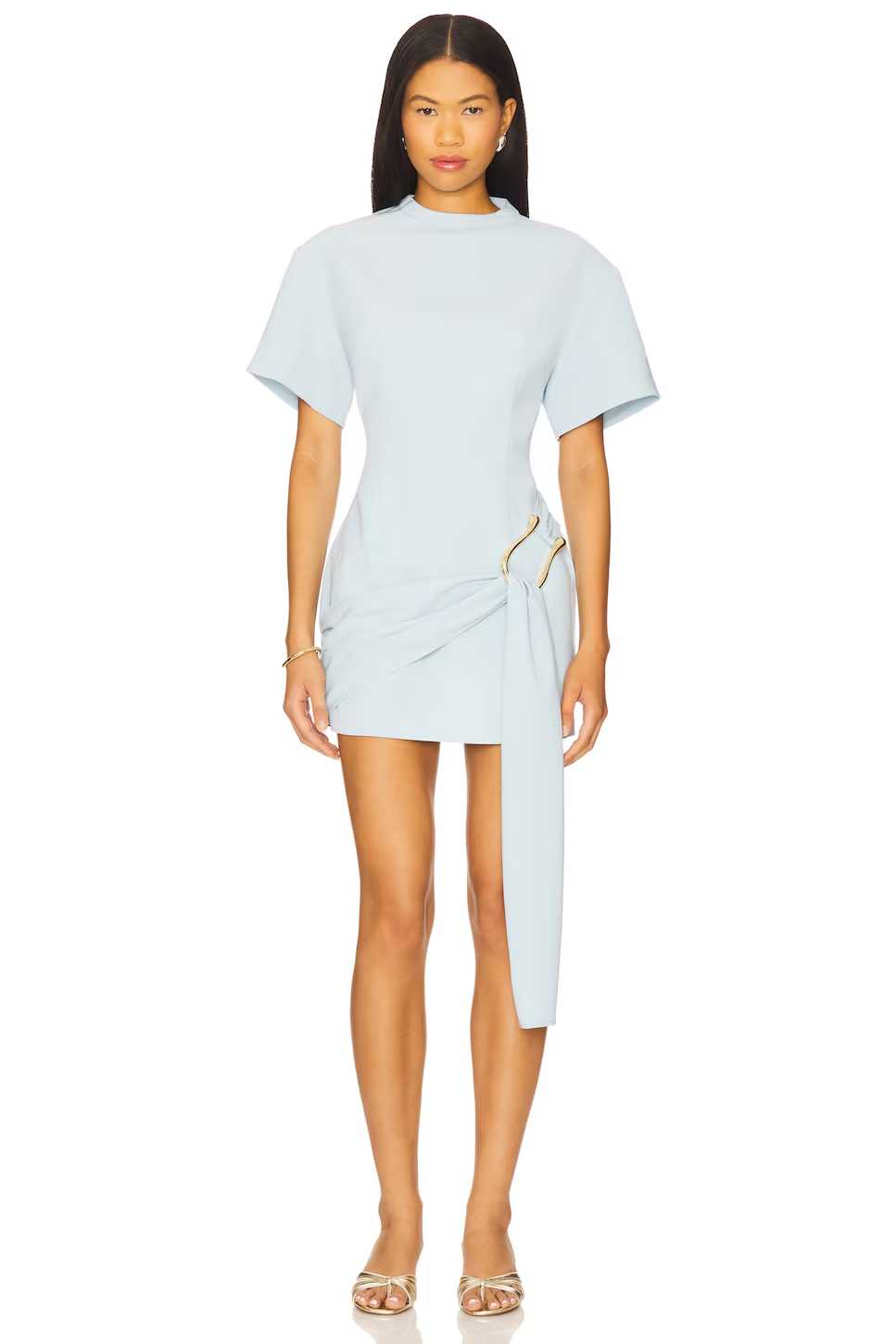Lioness Light Blue Draped Mini Dress with Gold Hardware