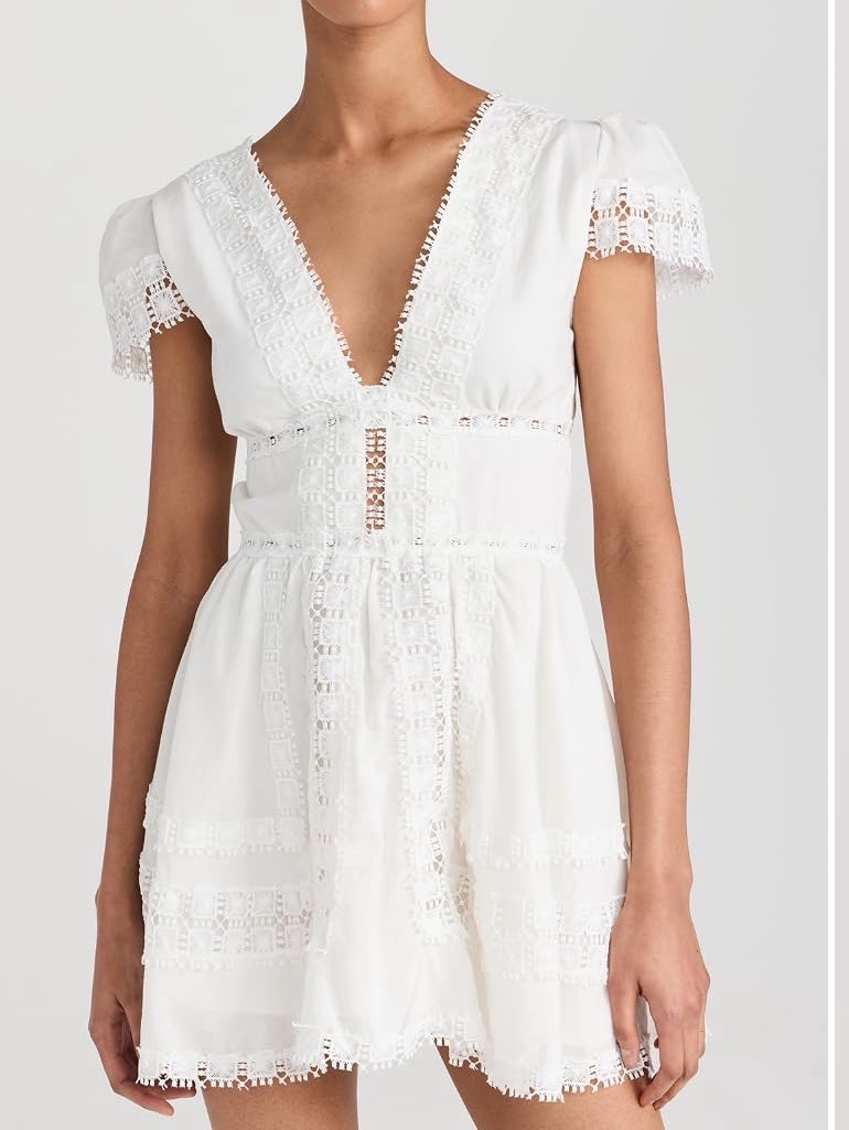 White Lace-Trim Mini Dress