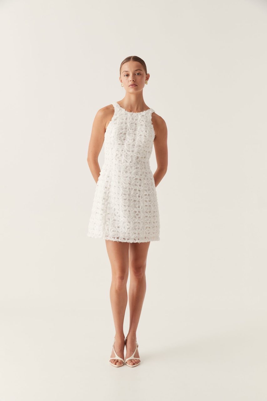 AJE Quintette Textured White Mini Dress