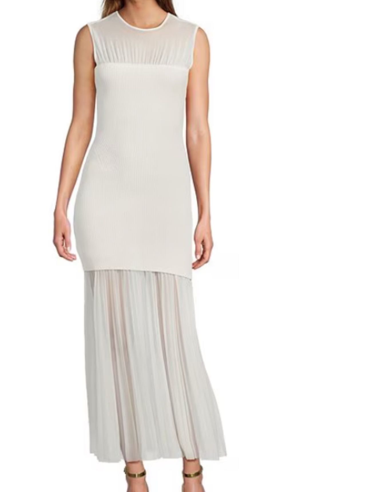 Antonio Melani Valentine Mesh Crew Neck Sleeveless Midi Dress White