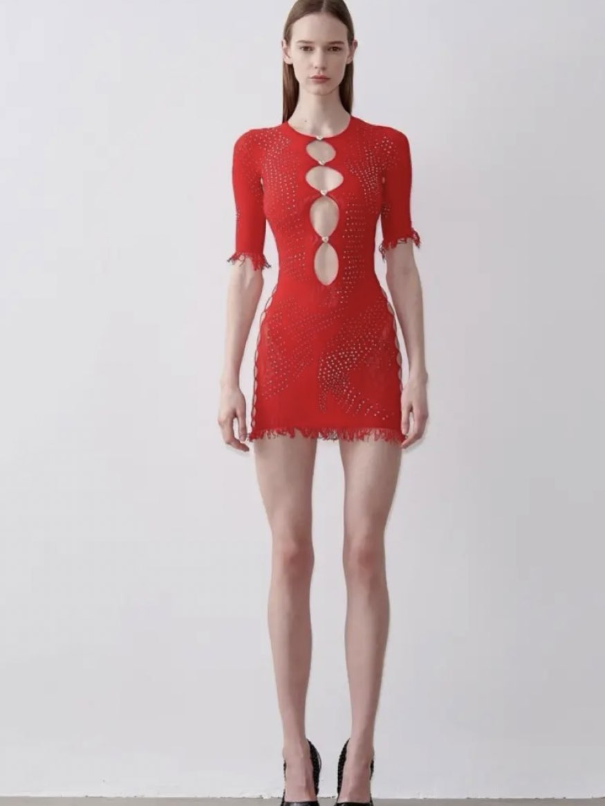 Red Embellished Cutout Mini Dress