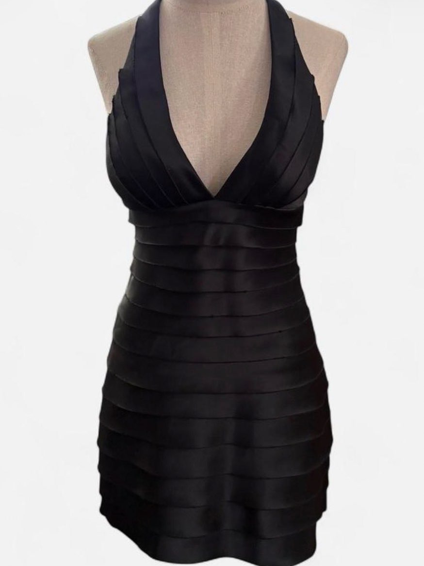 Black Ruffled Halter Mini Dress