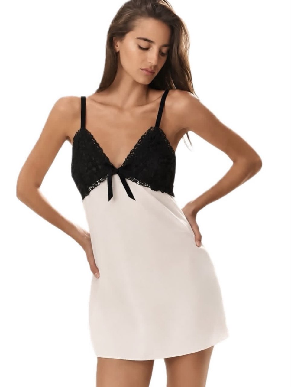 Black and White Lace Trim Slip Dress