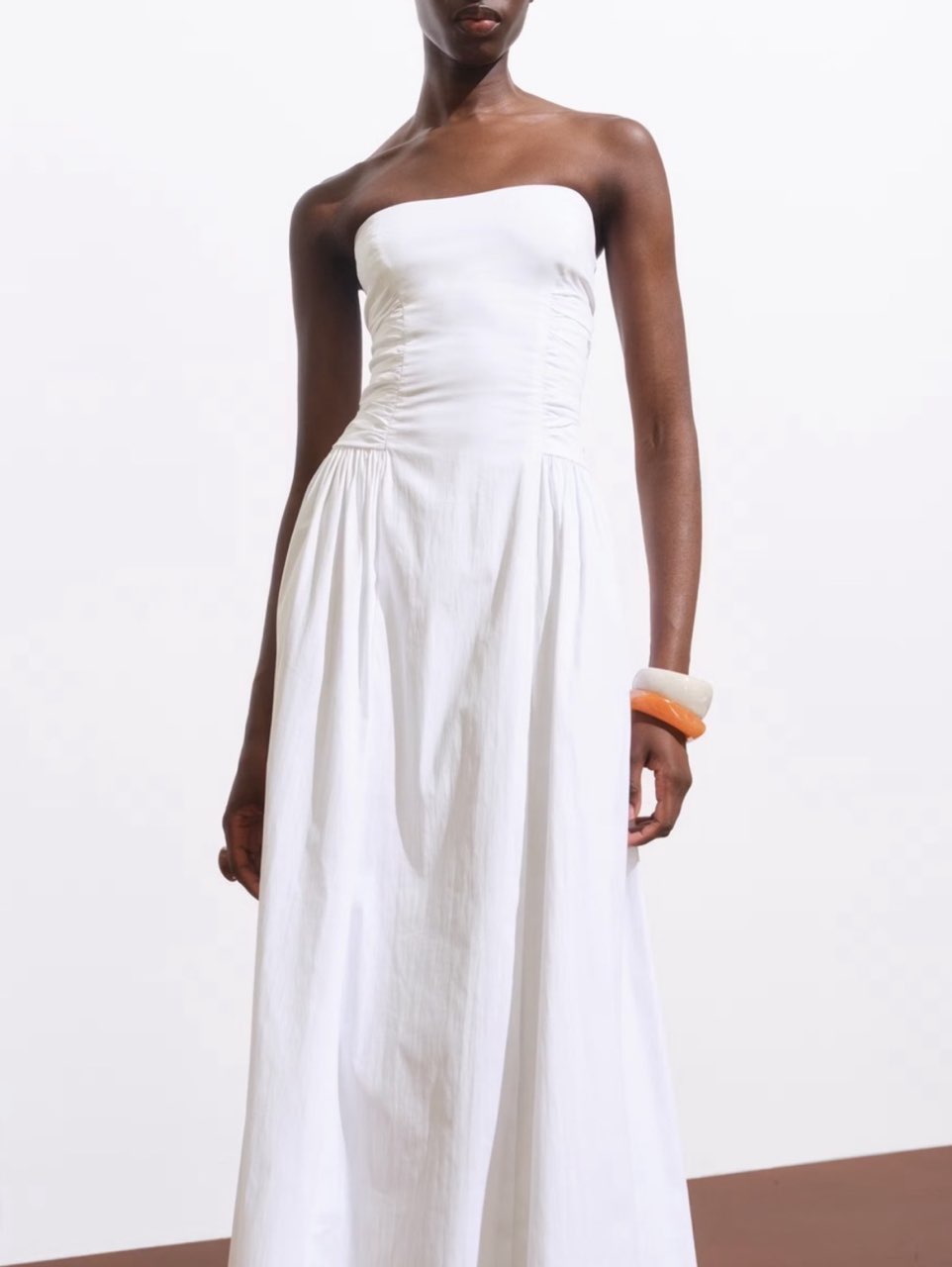 Ruched White Midi