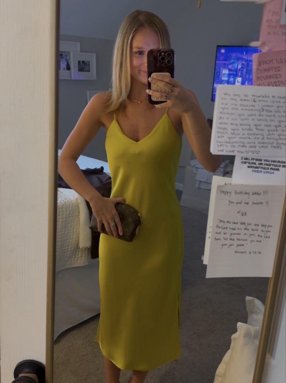 Harper satin V-neck slip midi dress