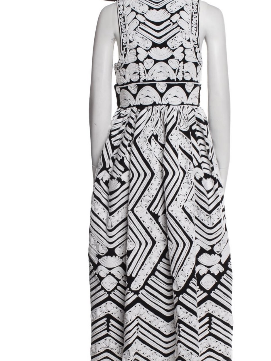 Black and White Embroidered Midi Dress