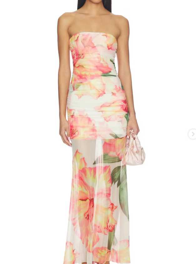 Amanda Uprichard Floral Ruched Strapless Maxi Dress
