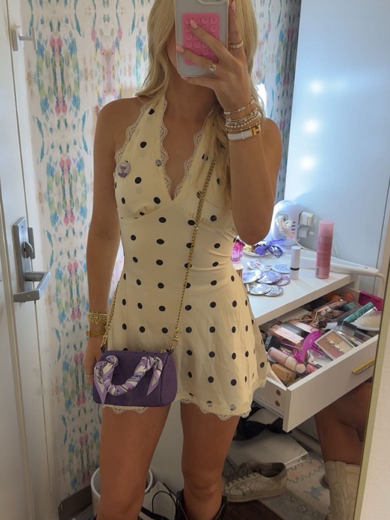 White polka dot mini dress