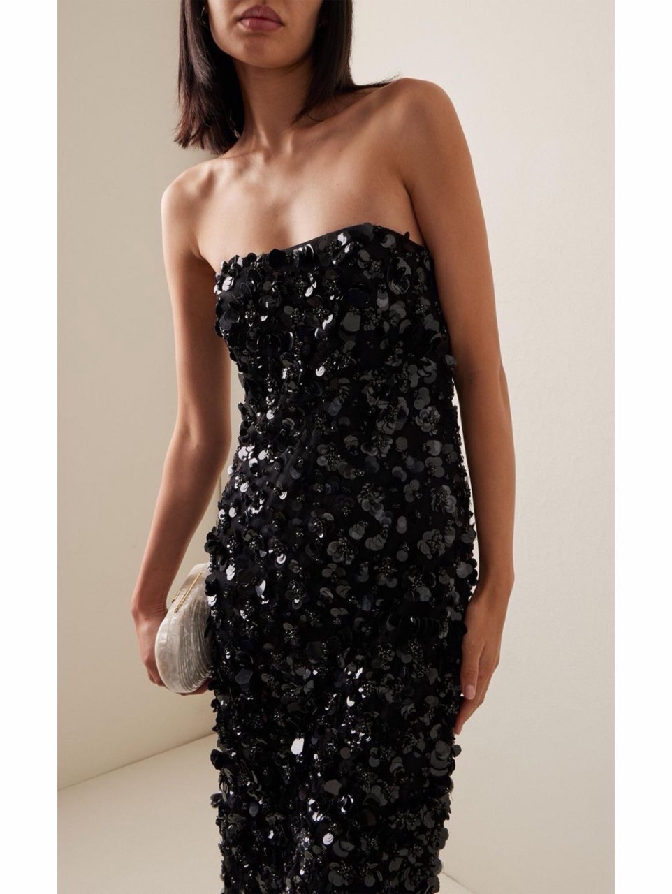 Black Sequin Strapless Gown