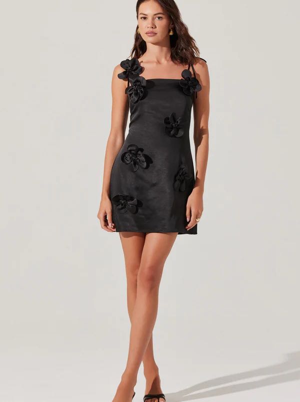 Black Floral Appliqué Mini Dress