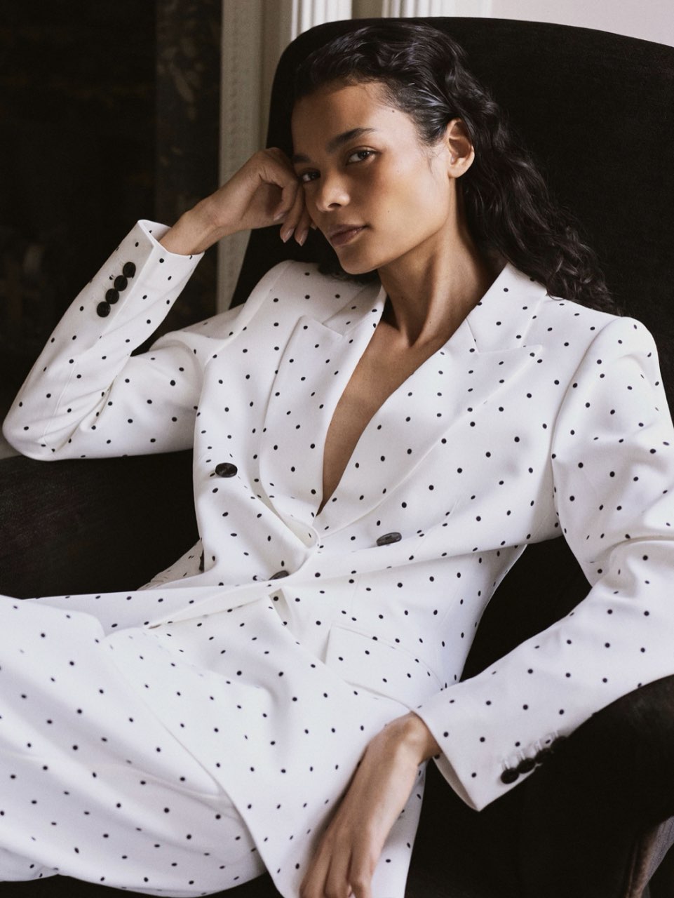 Polka Dot Double-Breasted Blazer