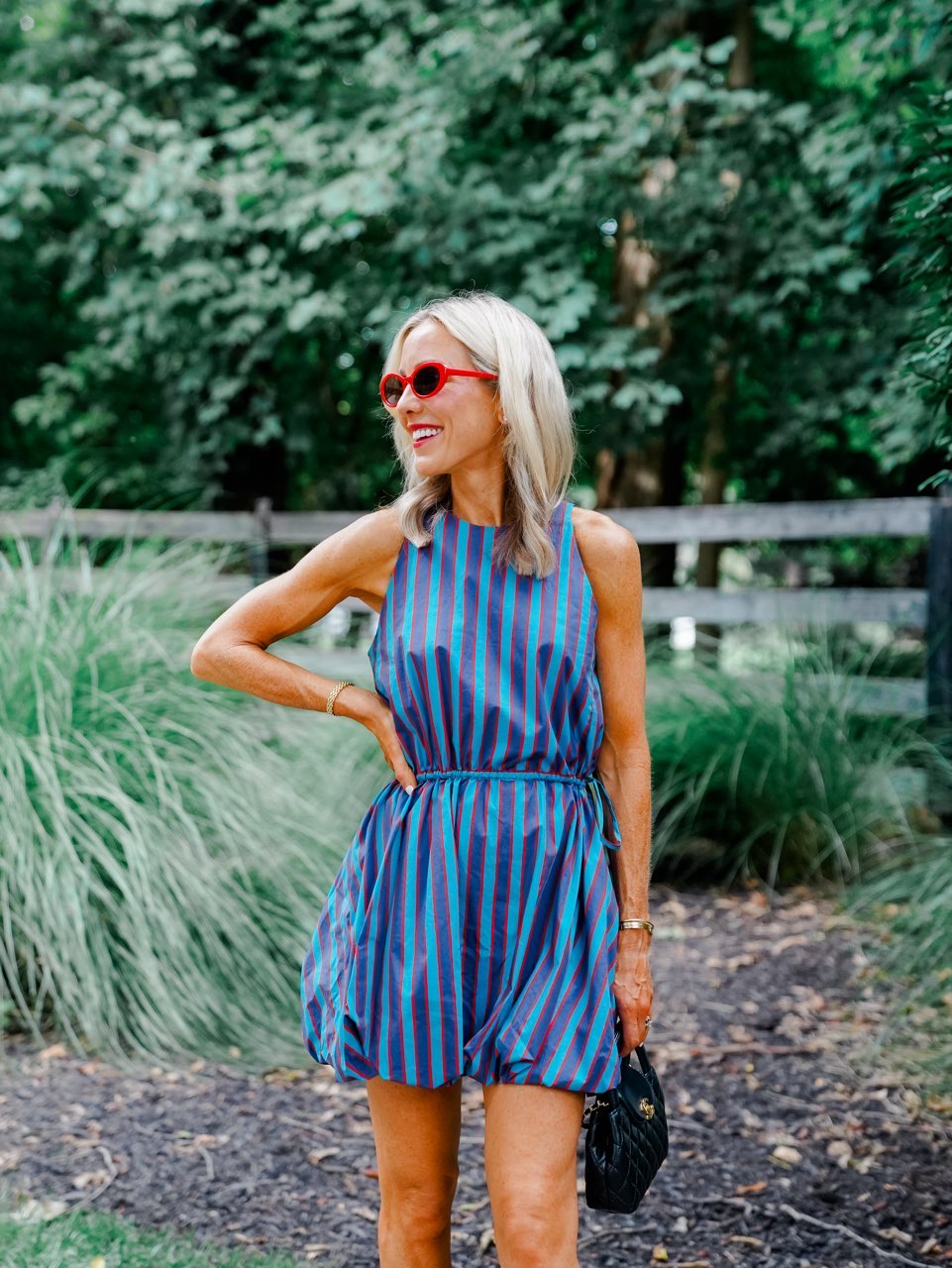 Blue and red Striped Bubble Hem Dress