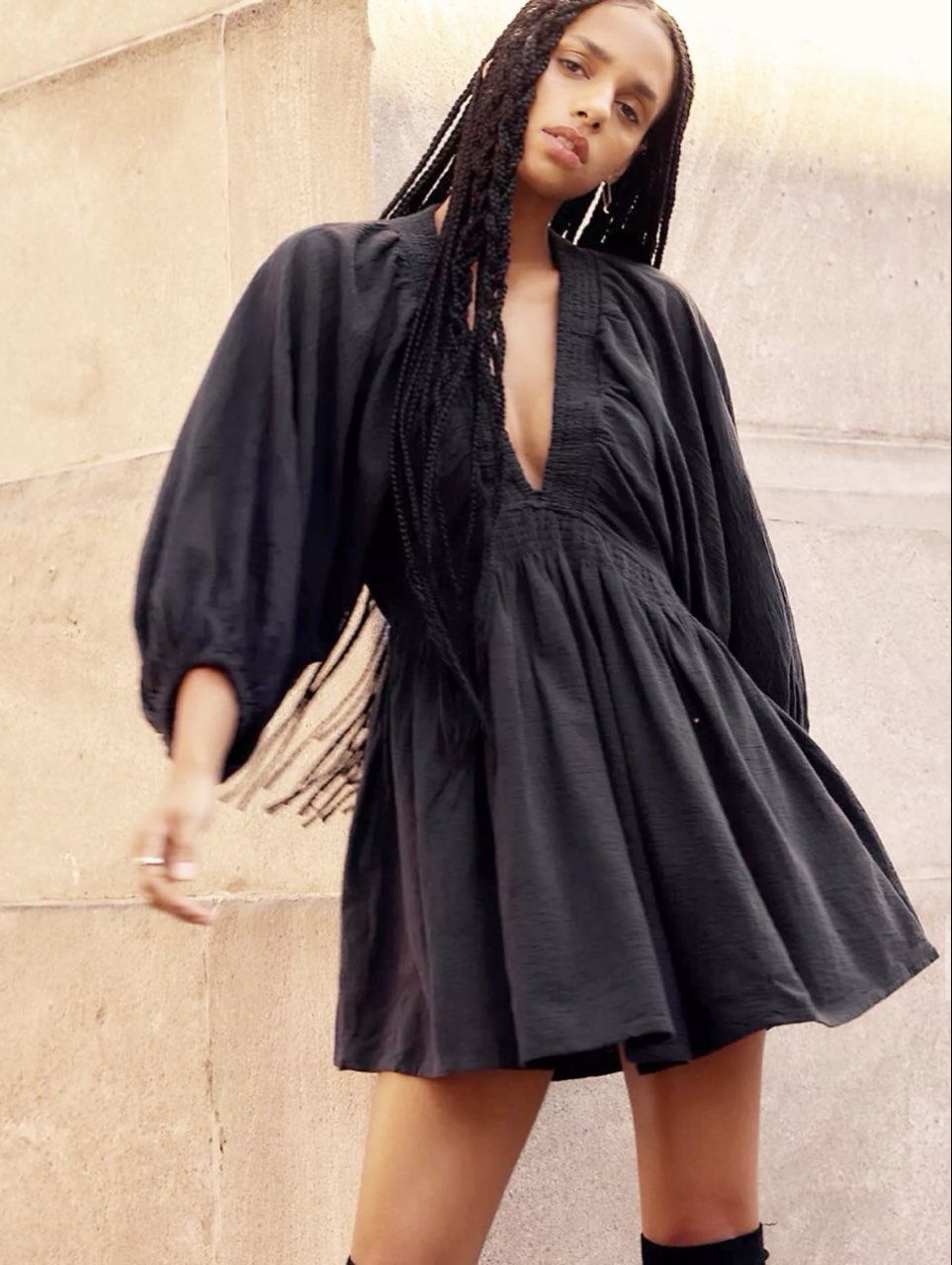 Black Deep V-Neck Mini Dress