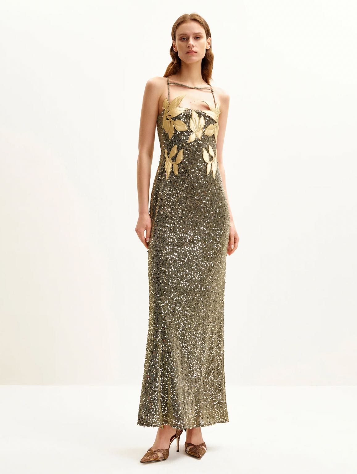 Long gold sparkle formal dress