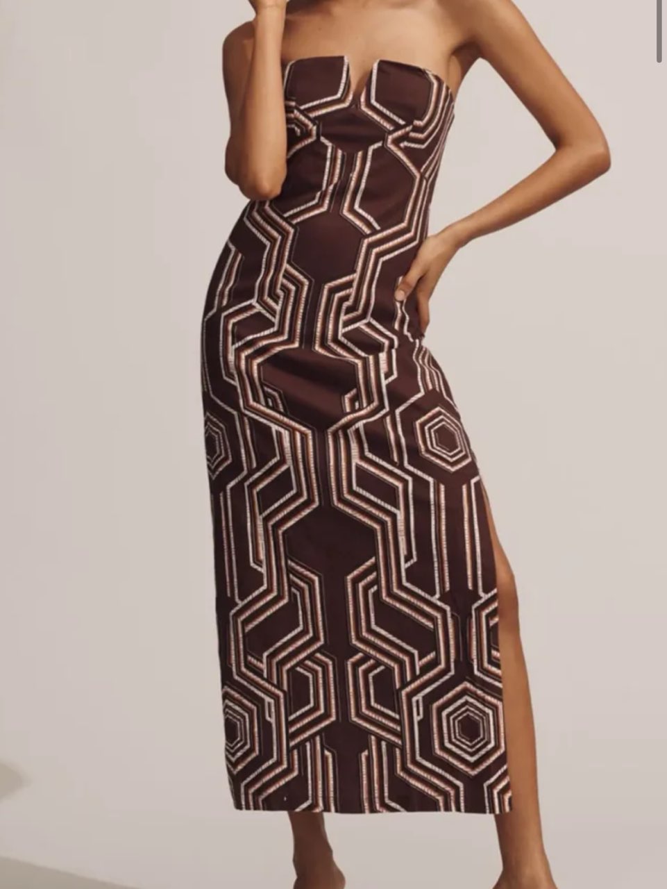 Anthropologie Strapless Linen Plunge-Neck Midi Dress