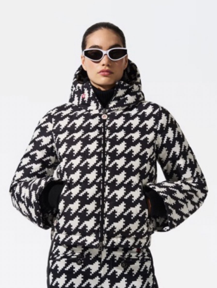 Black and White Houndstooth Puffer Jacket