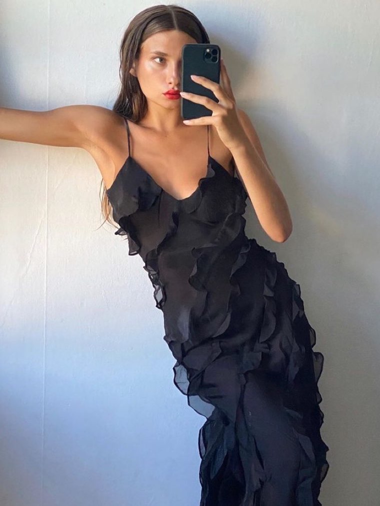 Black Ruffled Maxi Dress