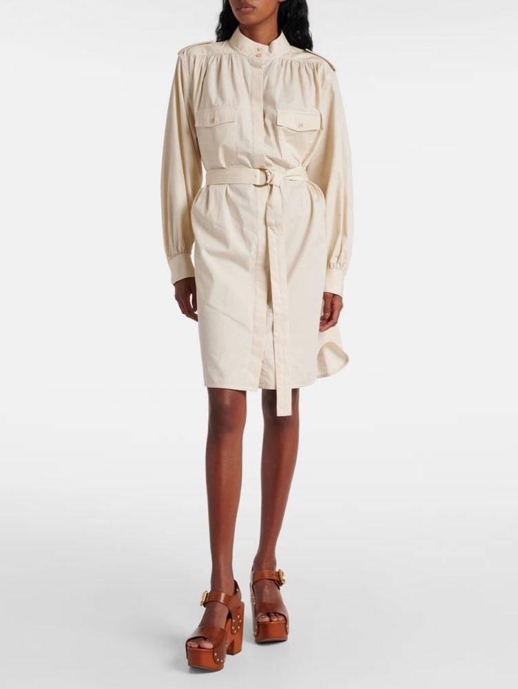 Cream Utility Shirt Dress with D-Buckle Belt