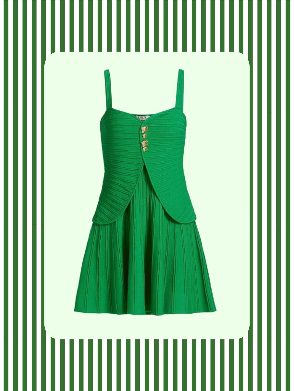 Green Ribbed Knit Mini Dress