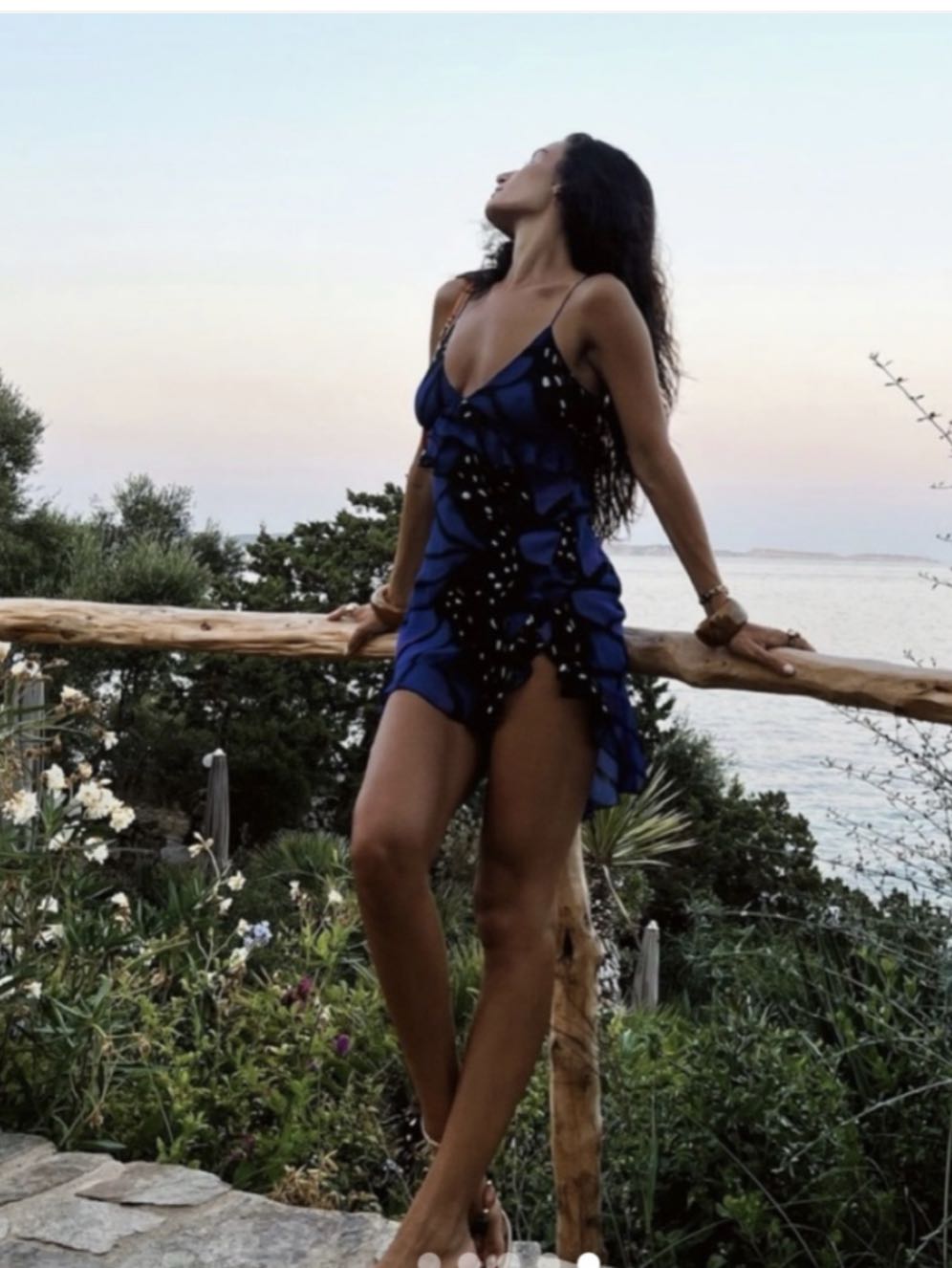 Blue Floral Ruffle Slip Dress
