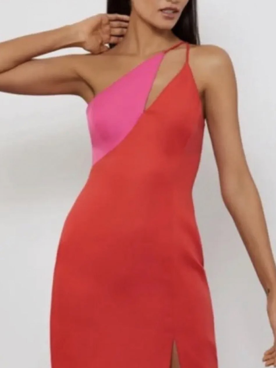 Color Block One Shoulder Mini Dress