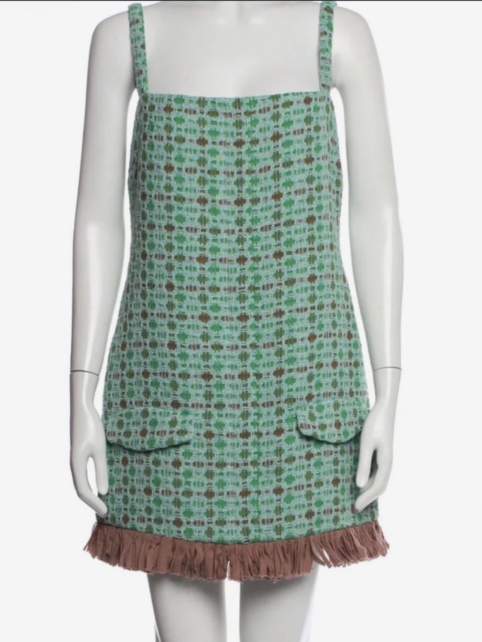 Mint Green Tweed Mini Dress with Fringe Hem