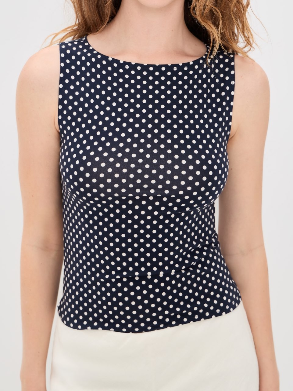 Navy polka dot top