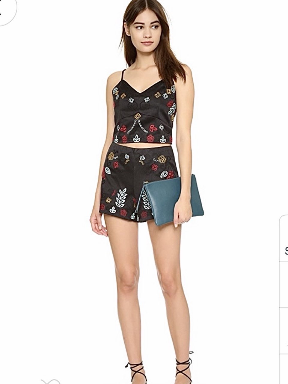 Embroidered short set black red yellow blue