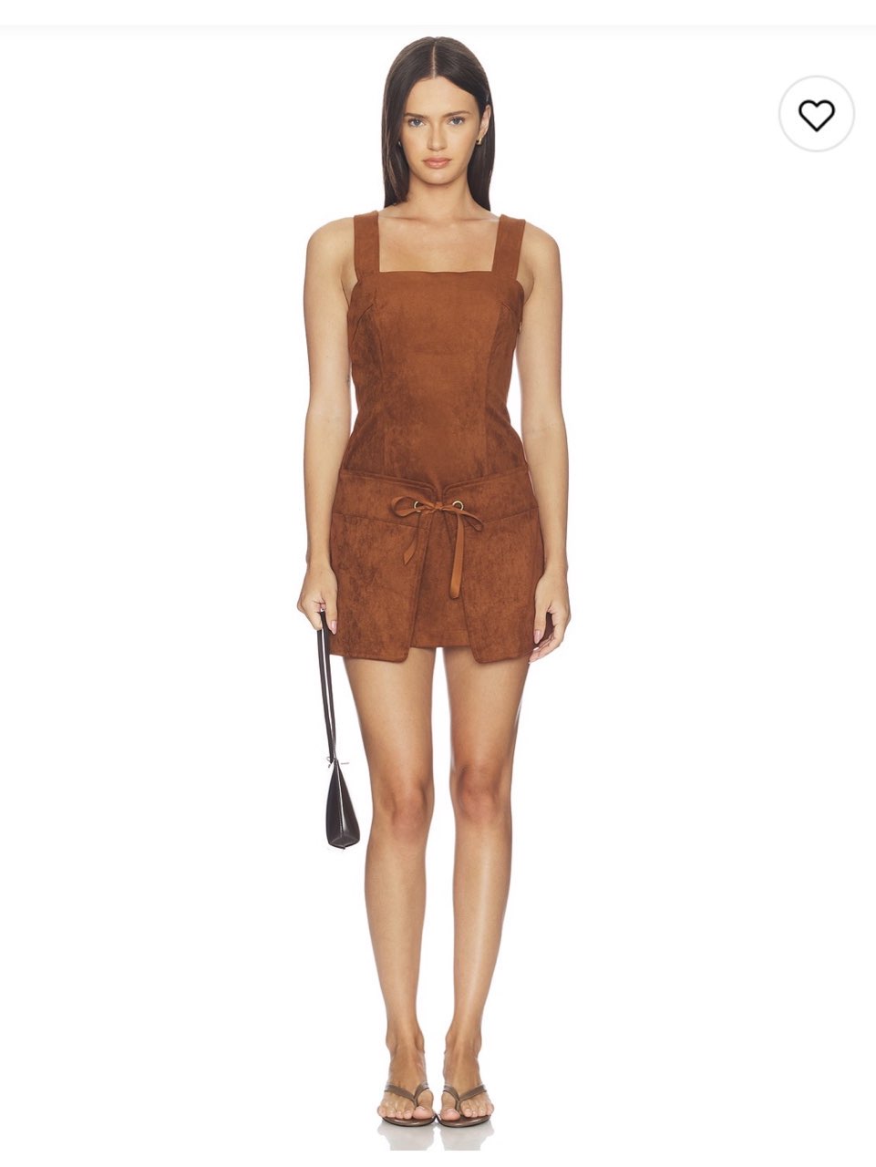 Rust Brown Faux Suede Tie-Front Mini Dress
