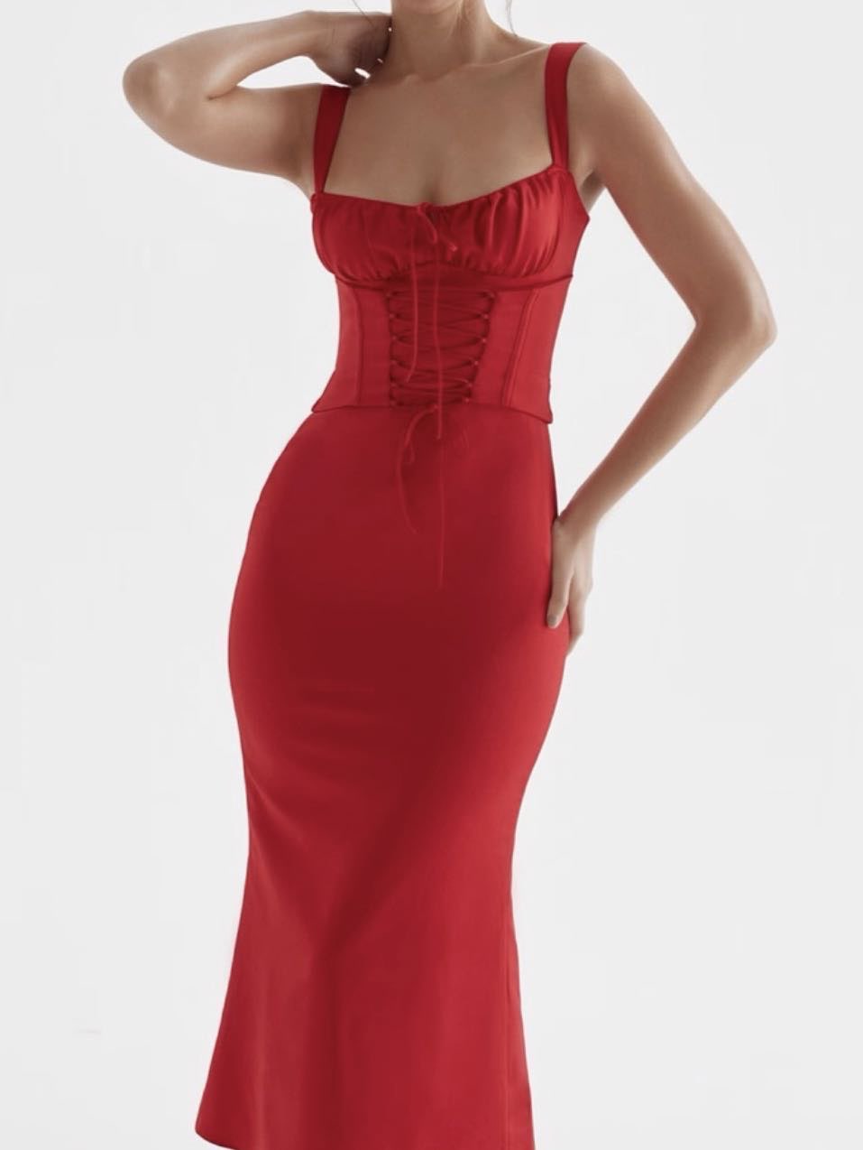 House of CB Red Corset Midi Dress