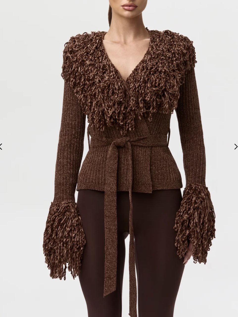 Brown Shaggy Knit Wrap Cardigan